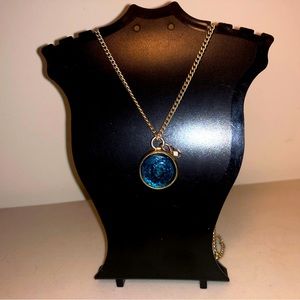 💧 Aqua Blue Pendant Silver Tone Whimsical Necklace
